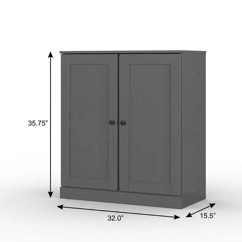 32" Gray Solid Wood Free Standing Double Door Linen Cabinet Homeroots Organization