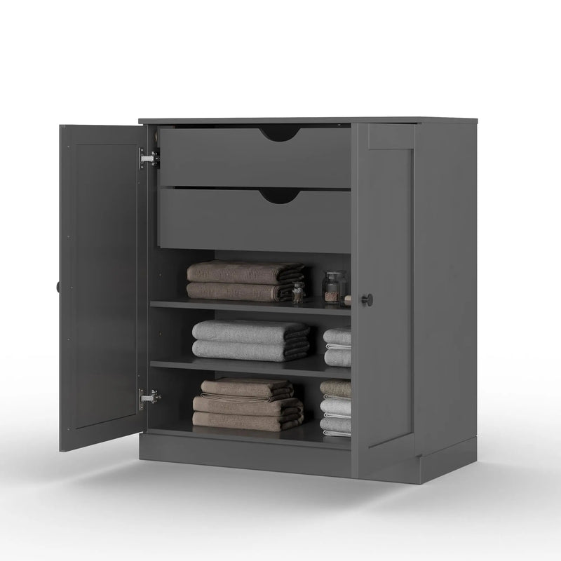 32" Gray Solid Wood Free Standing Double Door Linen Cabinet Homeroots Organization