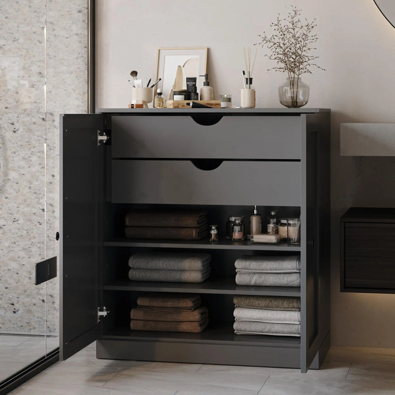 32" Gray Solid Wood Free Standing Double Door Linen Cabinet Homeroots Organization