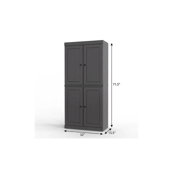 32" Gray Solid Wood Free Standing Four Door Linen Cabinet Homeroots Organization