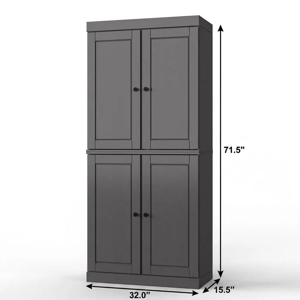 32" Gray Solid Wood Free Standing Four Door Linen Cabinet Homeroots Organization