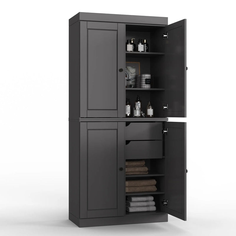 32" Gray Solid Wood Free Standing Four Door Linen Cabinet Homeroots Organization