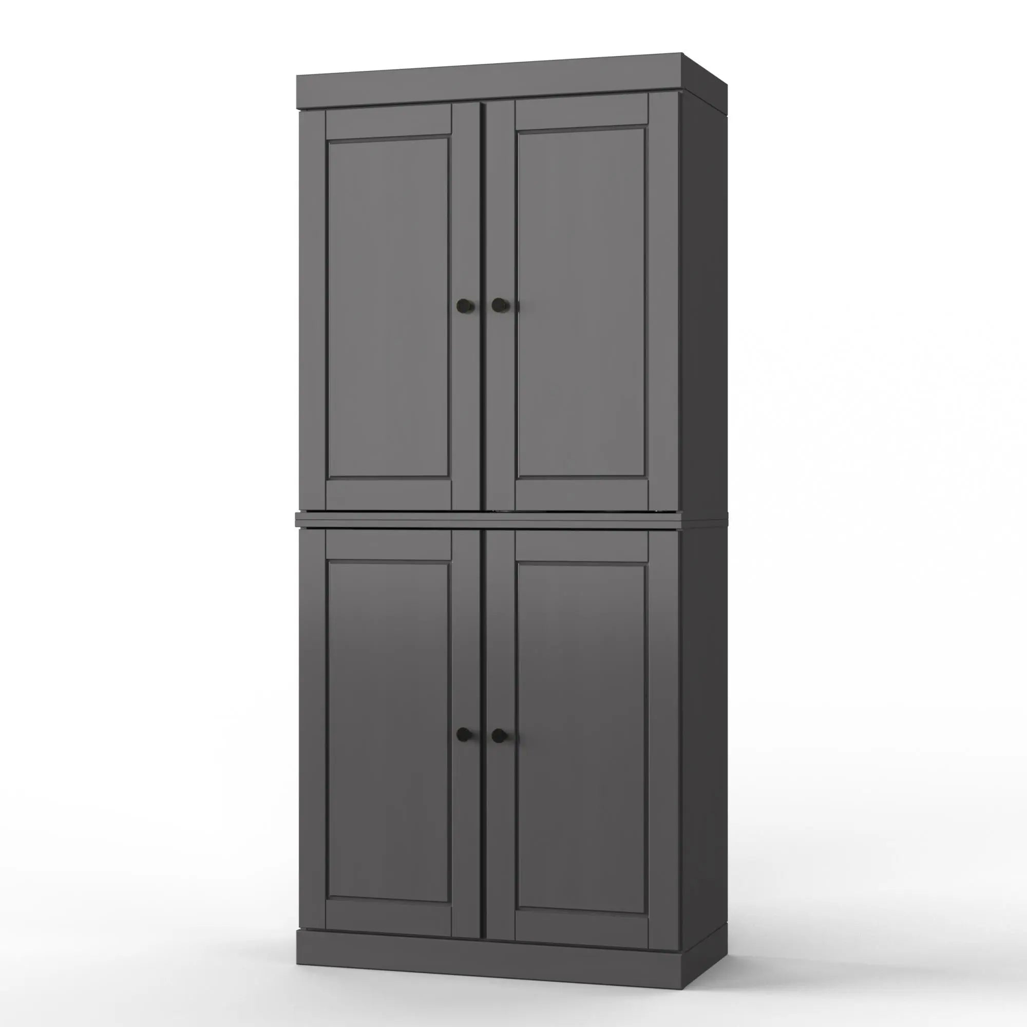 32" Gray Solid Wood Free Standing Four Door Linen Cabinet Homeroots Organization
