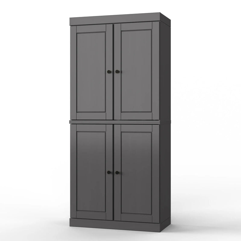 32" Gray Solid Wood Free Standing Four Door Linen Cabinet Homeroots Organization