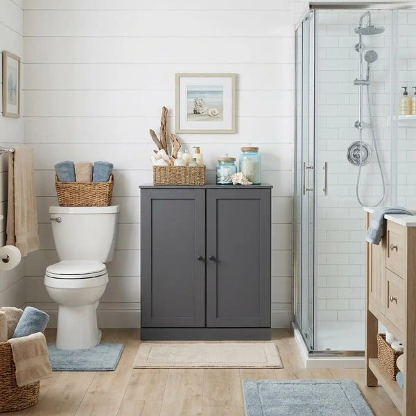 32" Gray Solid Wood Shaker Style Double Door Linen Cabinet Homeroots Organization