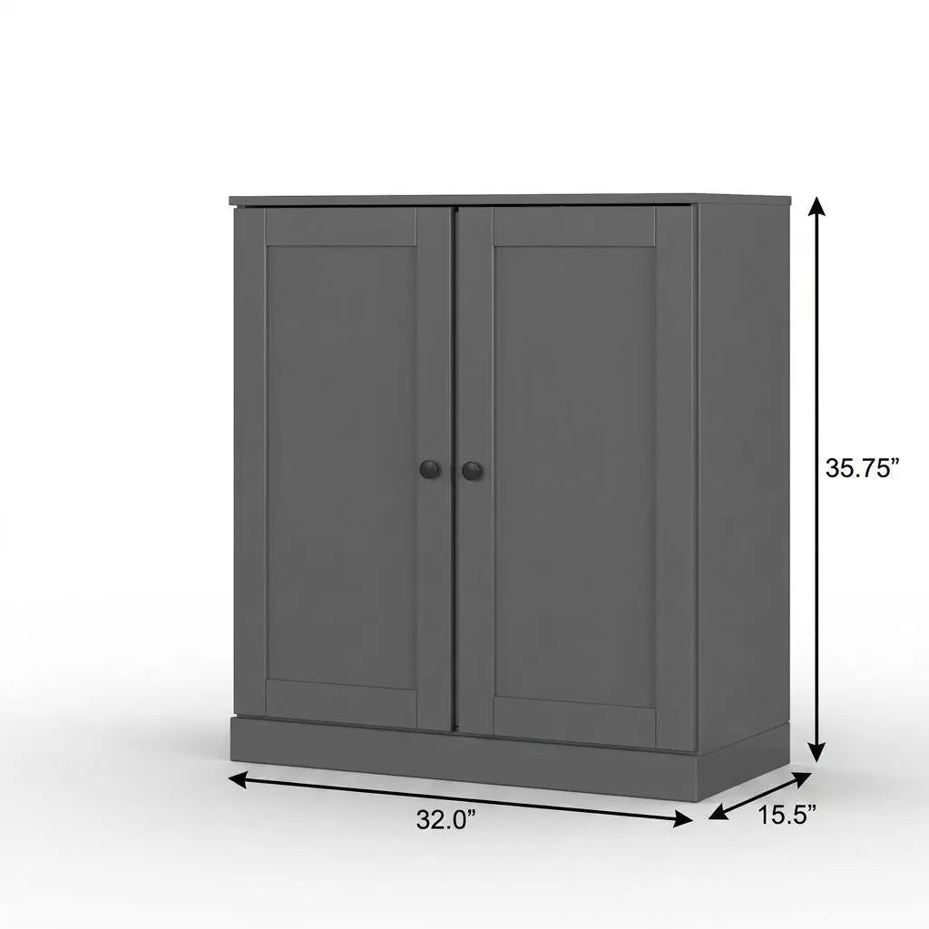 32" Gray Solid Wood Shaker Style Double Door Linen Cabinet Homeroots Organization