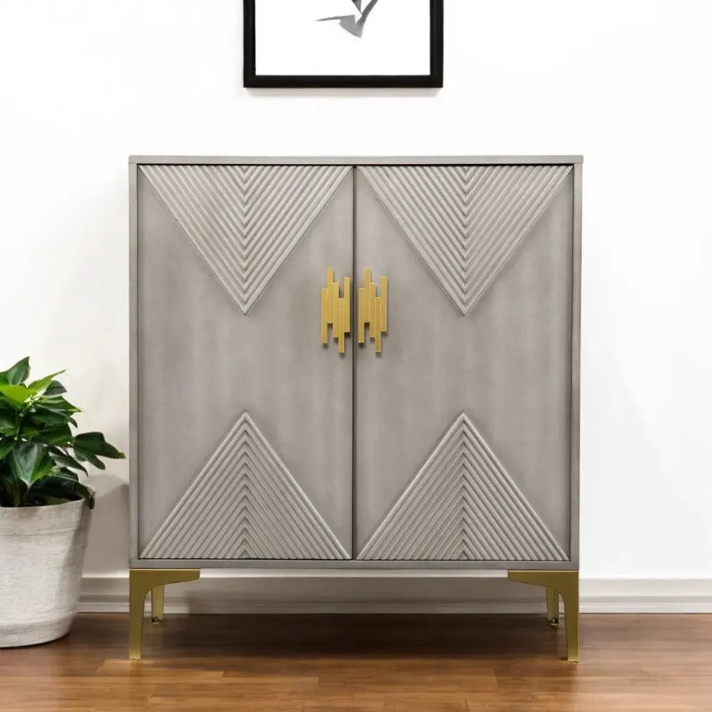 32" Gray Solid Wood Sideboard with Two Doors Homeroots Kitchen & Dining