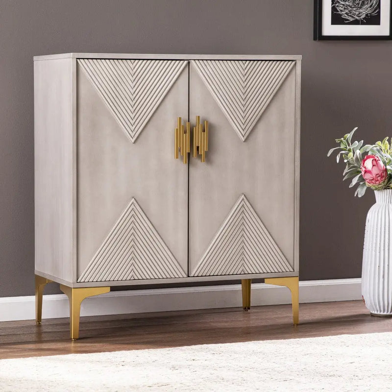 32" Gray Solid Wood Sideboard with Two Doors Homeroots Kitchen & Dining