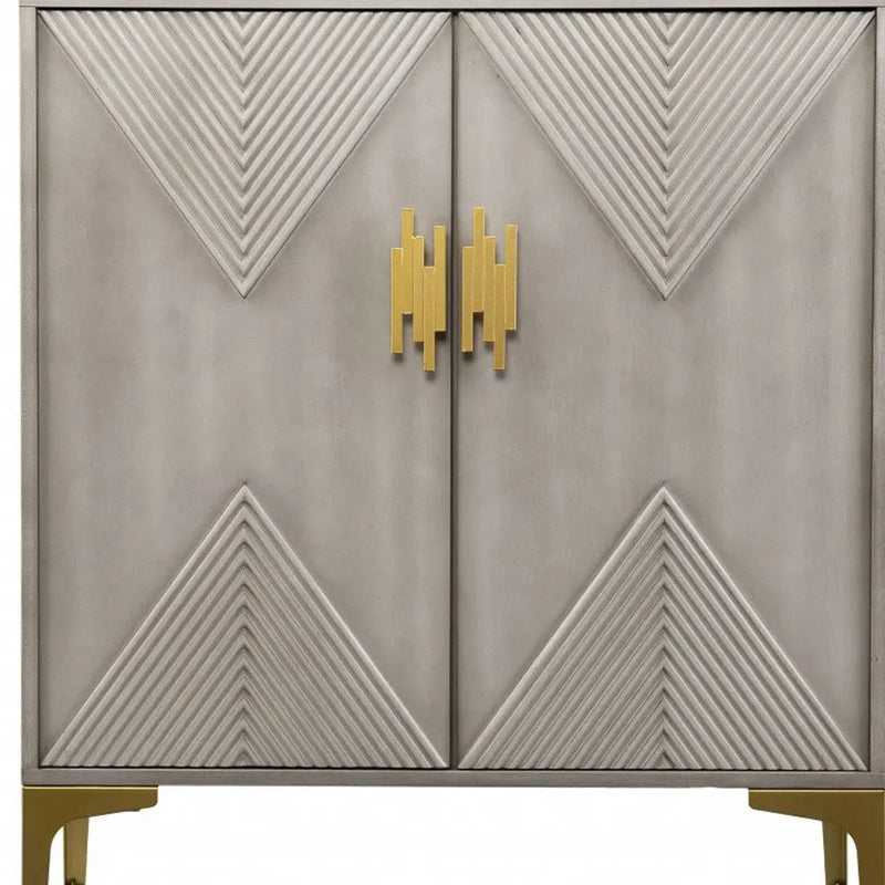 32" Gray Solid Wood Sideboard with Two Doors Homeroots Kitchen & Dining