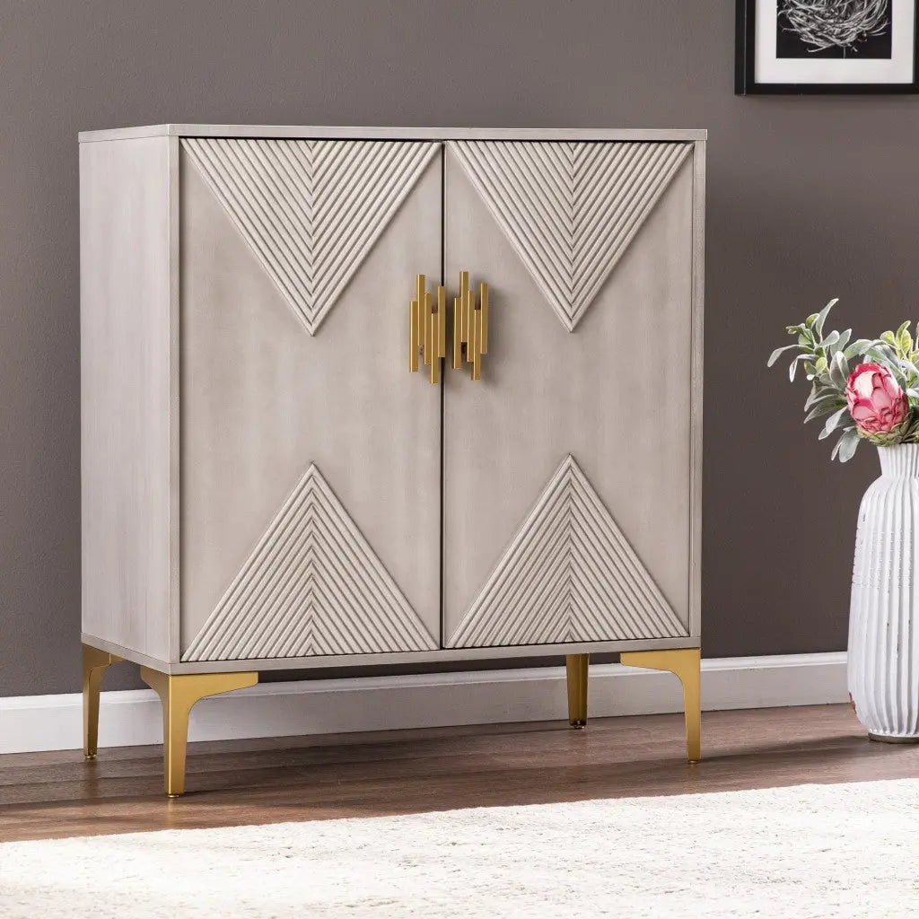 32" Gray Solid Wood Sideboard with Two Doors Homeroots Kitchen & Dining