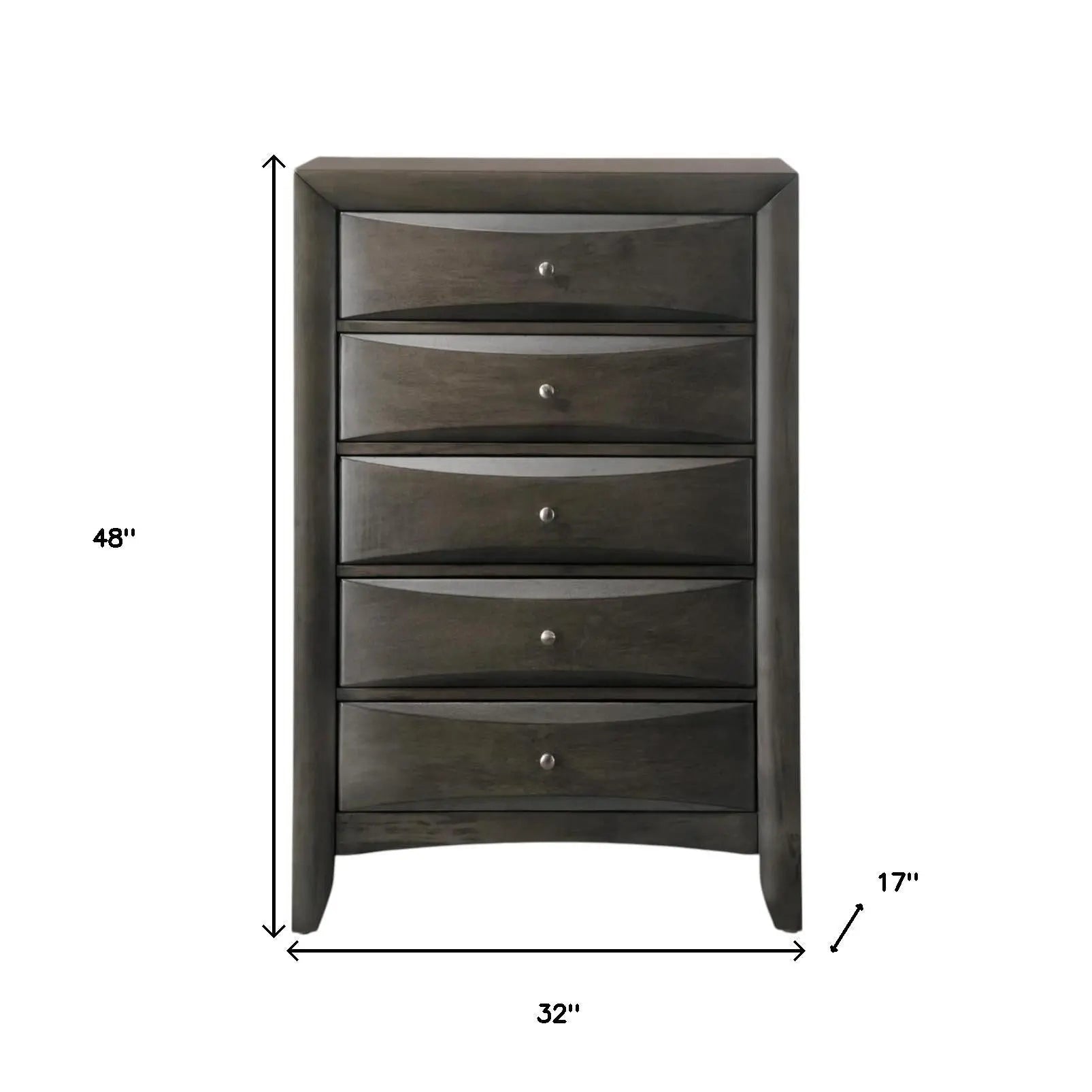 32" Gray Wood Five Drawer Dresser Homeroots Bed & Bath
