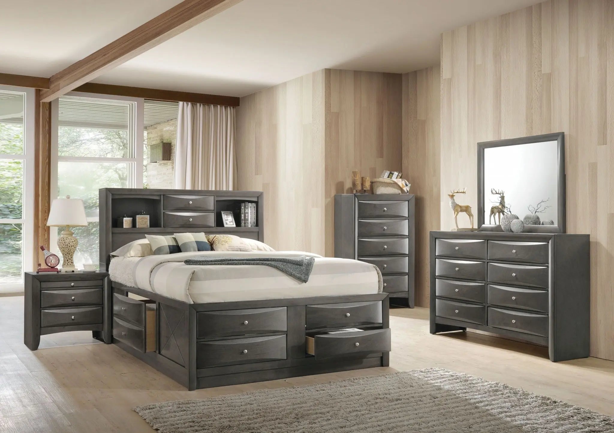 32" Gray Wood Five Drawer Dresser Homeroots Bed & Bath