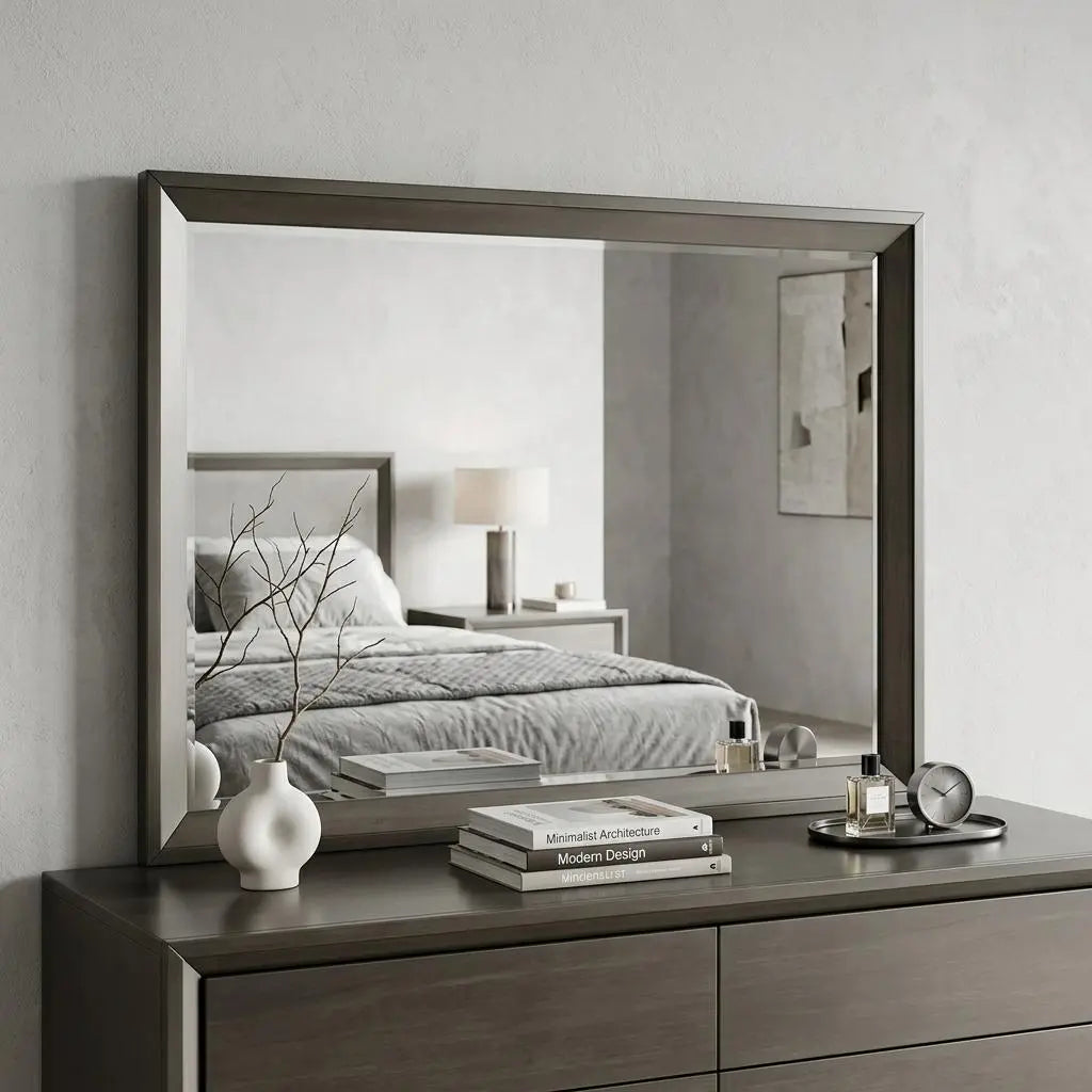 32" Gray Wood Framed Mounted Dresser Mirror Homeroots Bed & Bath