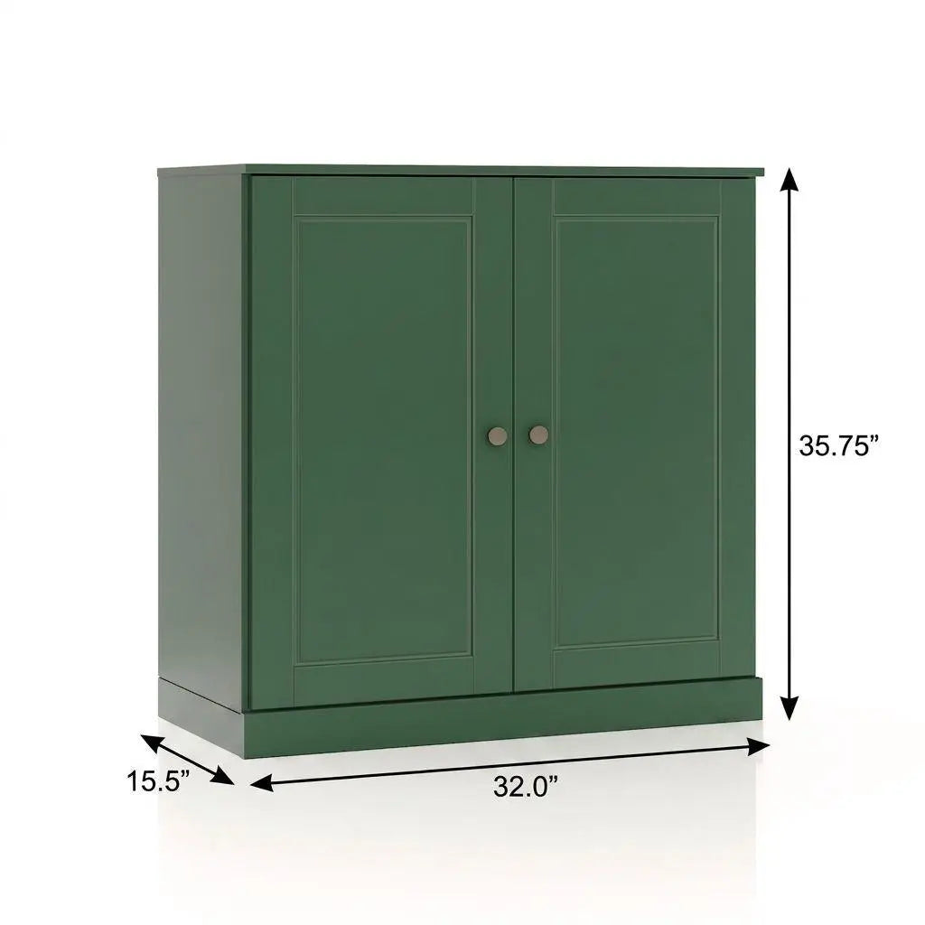 32" Green Solid Wood Free Standing Double Door Linen Cabinet Homeroots Organization