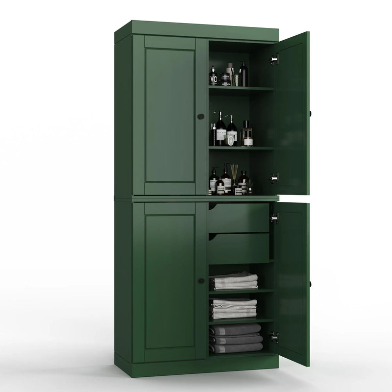 32" Green Solid Wood Free Standing Four Door Linen Cabinet Homeroots Organization