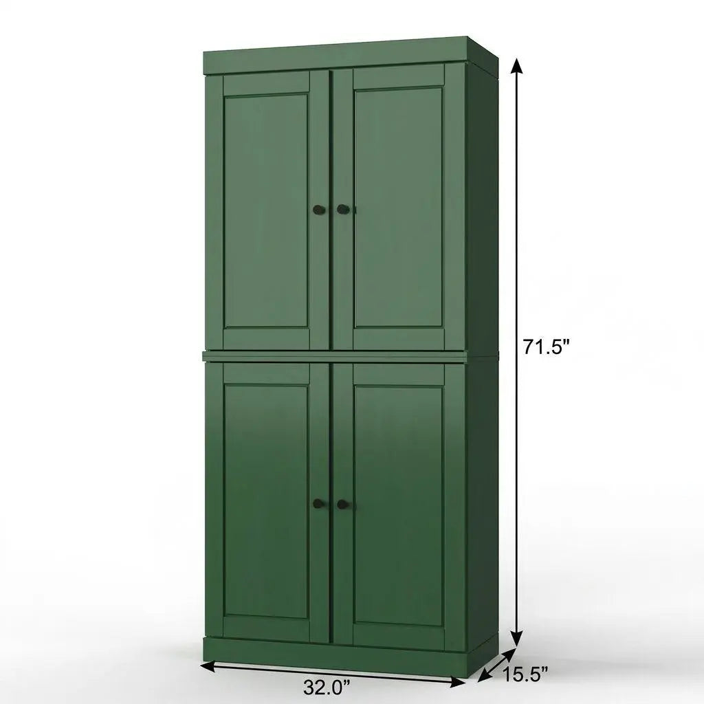 32" Green Solid Wood Free Standing Four Door Linen Cabinet Homeroots Organization