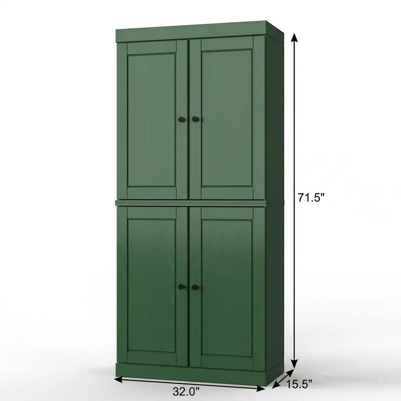 32" Green Solid Wood Free Standing Four Door Linen Cabinet Homeroots Organization