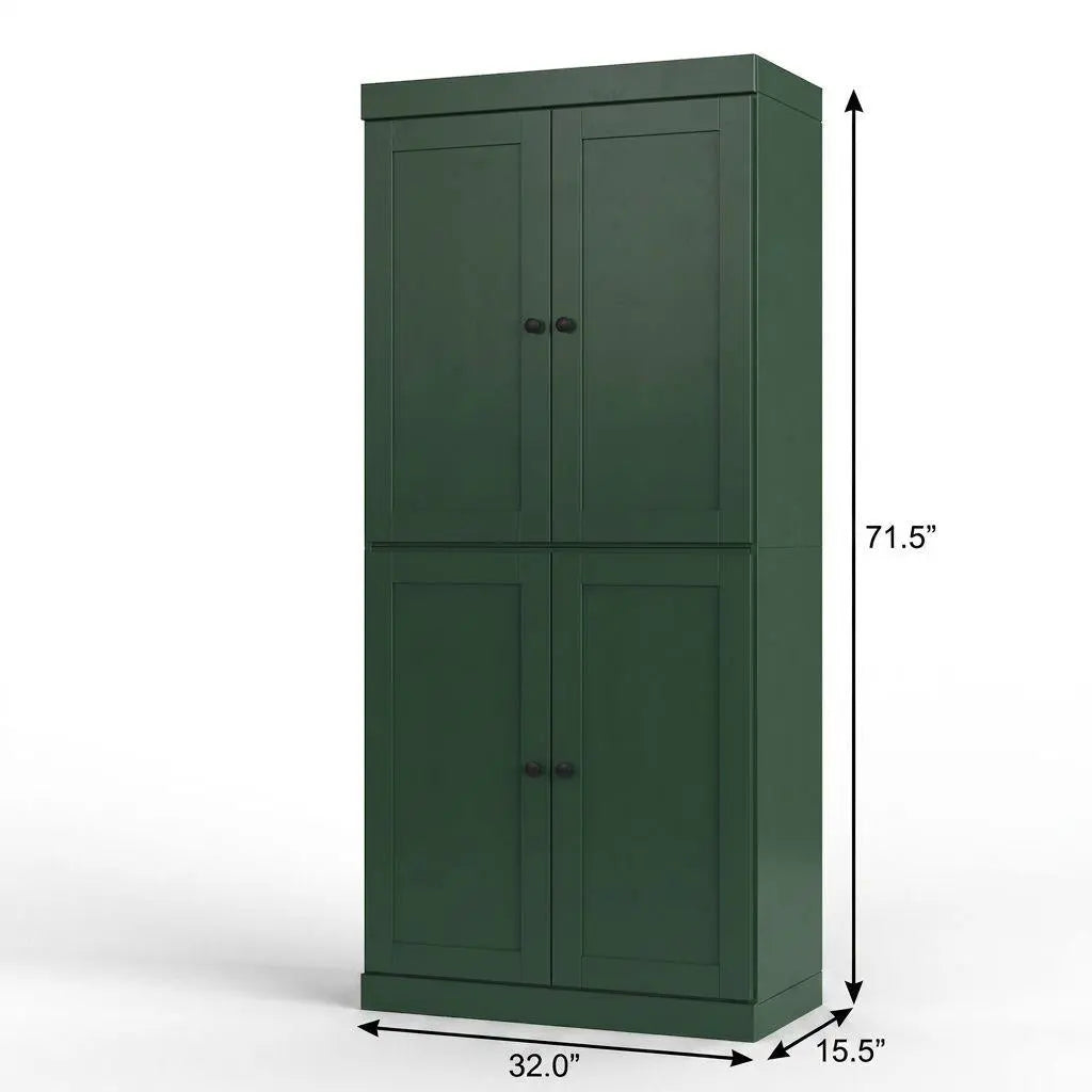 32" Green Solid Wood Free Standing Four Door Linen Cabinet Homeroots Organization