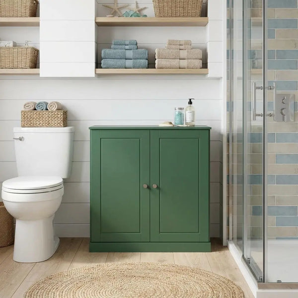 32" Green Solid Wood Raised Panel Double Door Linen Cabinet Homeroots Organization