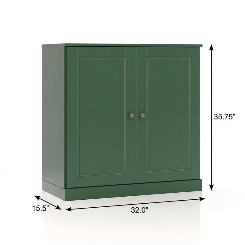 32" Green Solid Wood Raised Panel Double Door Linen Cabinet Homeroots Organization