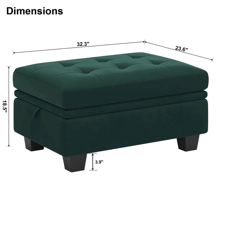32" Green and Black Velvet Tufted Storage Ottoman Homeroots Living Room