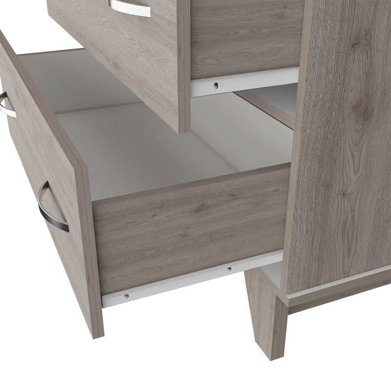 32" Light Gray Two Drawer Dresser With Open Shelving Homeroots Bed & Bath