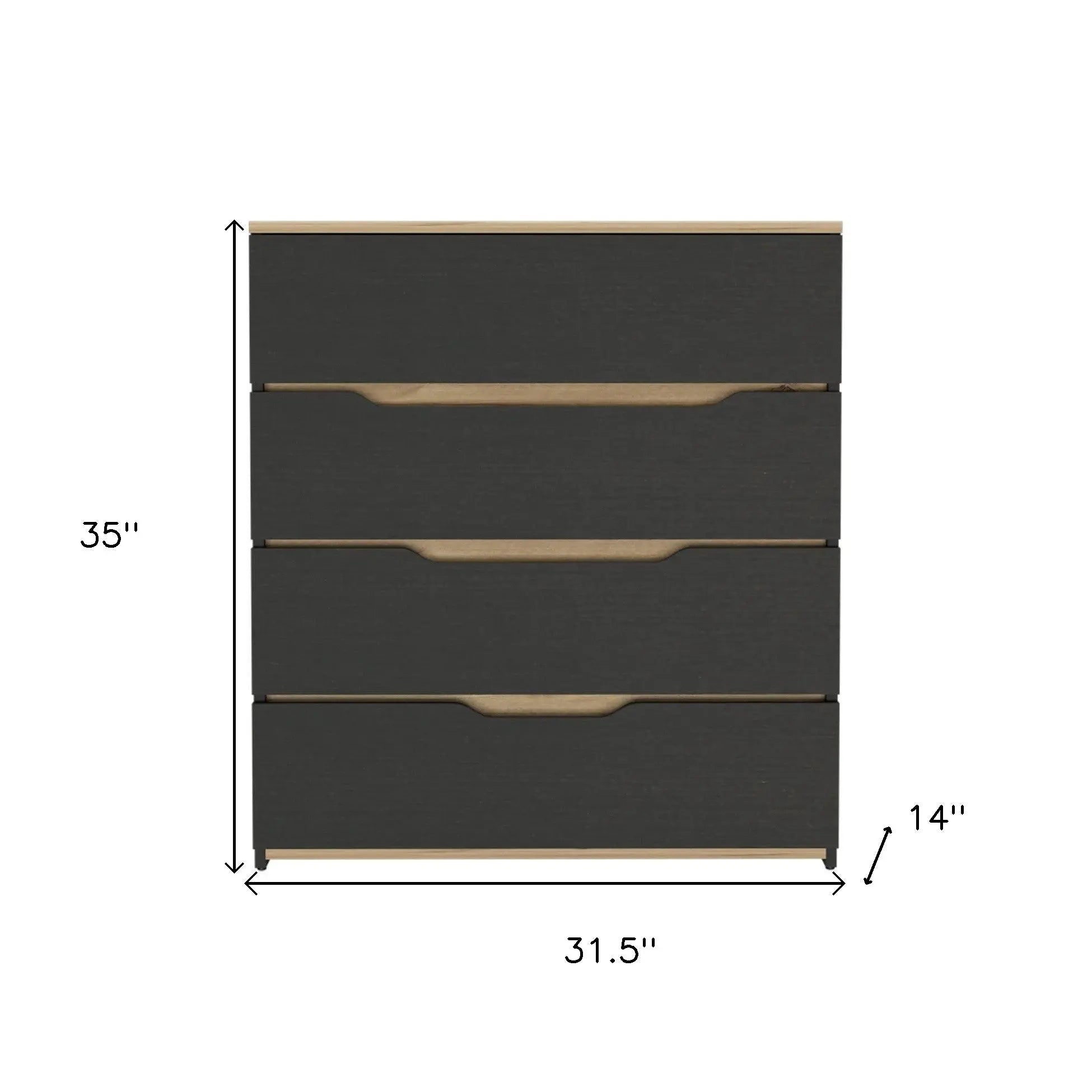 32" Natural And Black Four Drawer Dresser Homeroots Bed & Bath