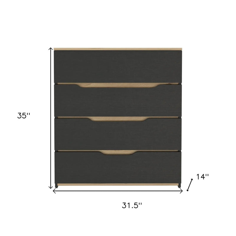 32" Natural And Black Four Drawer Dresser Homeroots Bed & Bath