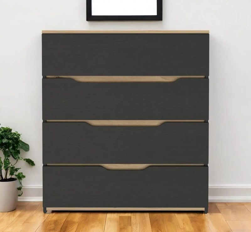 32" Natural And Black Four Drawer Dresser Homeroots Bed & Bath