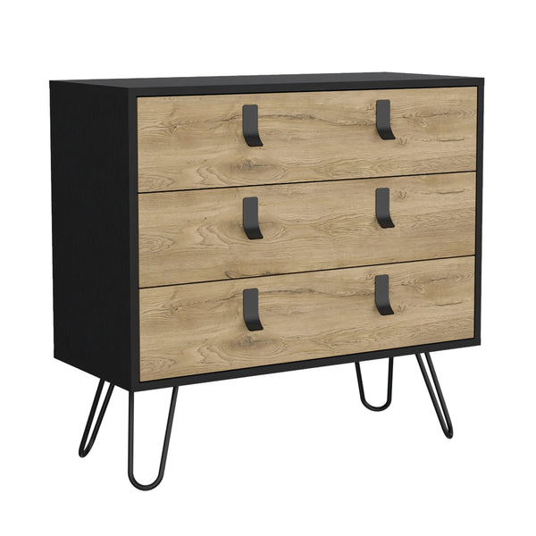 32" Natural And Black Wood Three Drawer Dresser Homeroots Bed & Bath