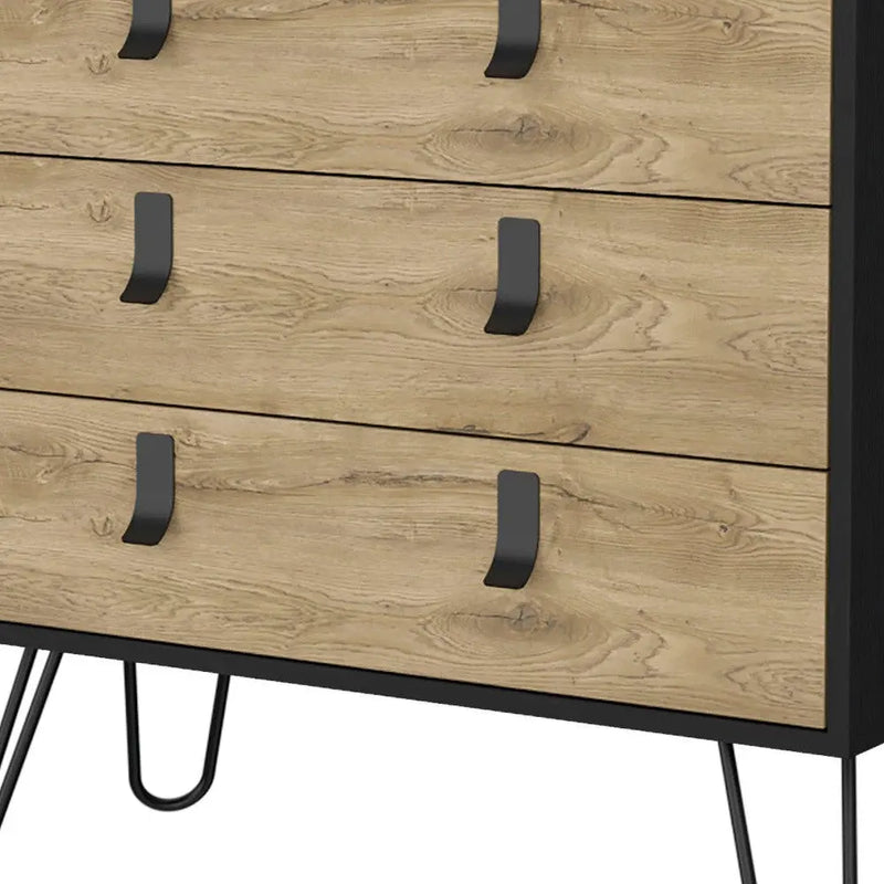 32" Natural And Black Wood Three Drawer Dresser Homeroots Bed & Bath