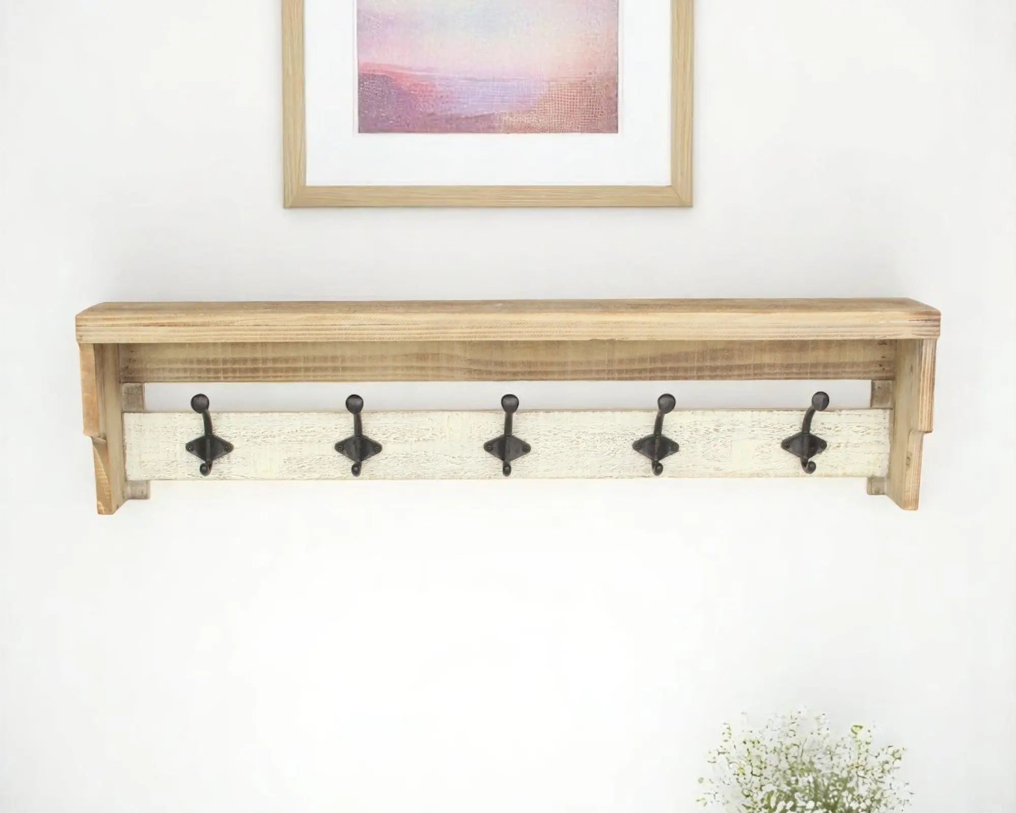 32" Natural Wood Five Hook Wall Mount Coat Rack Homeroots Organization