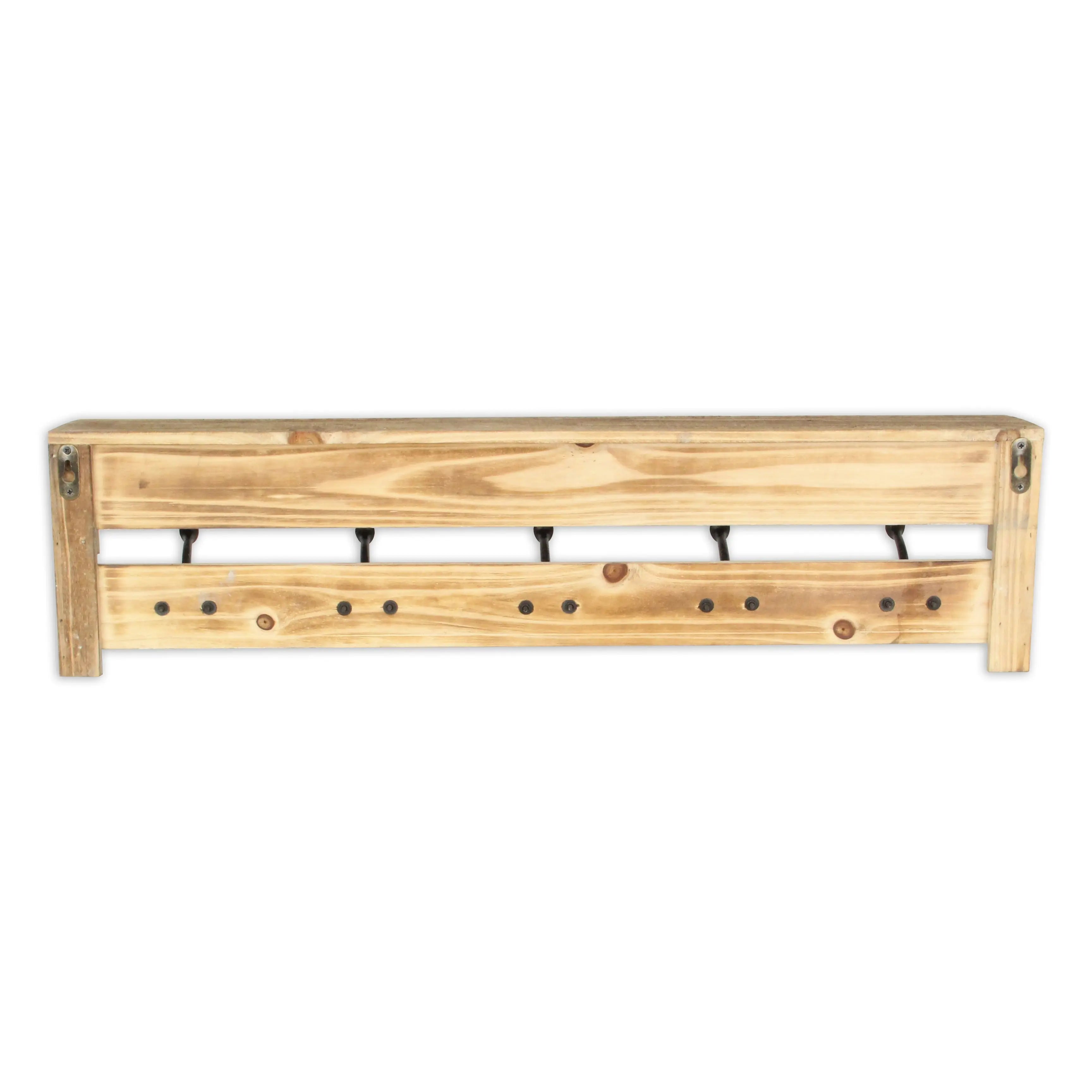 32" Natural Wood Five Hook Wall Mount Coat Rack Homeroots Organization