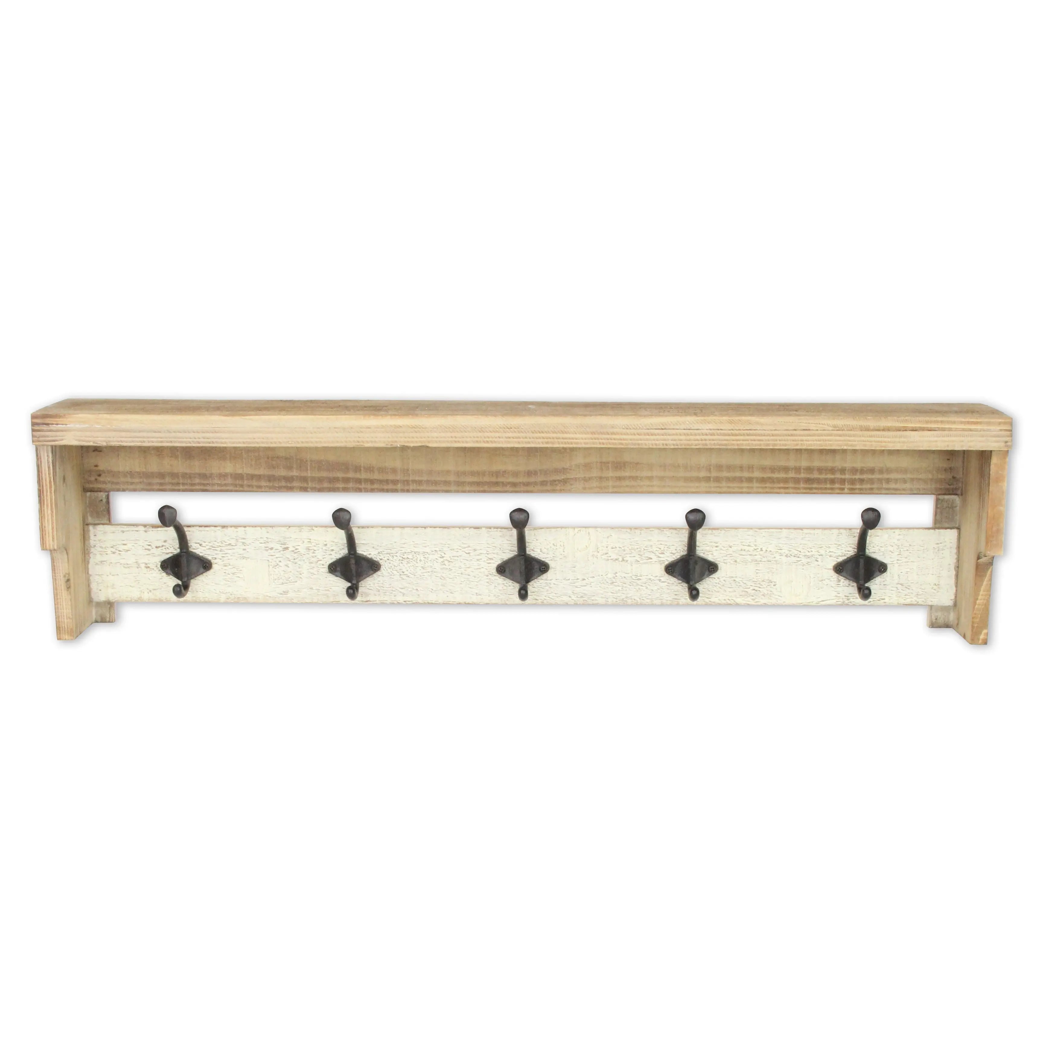 32" Natural Wood Five Hook Wall Mount Coat Rack Homeroots Organization