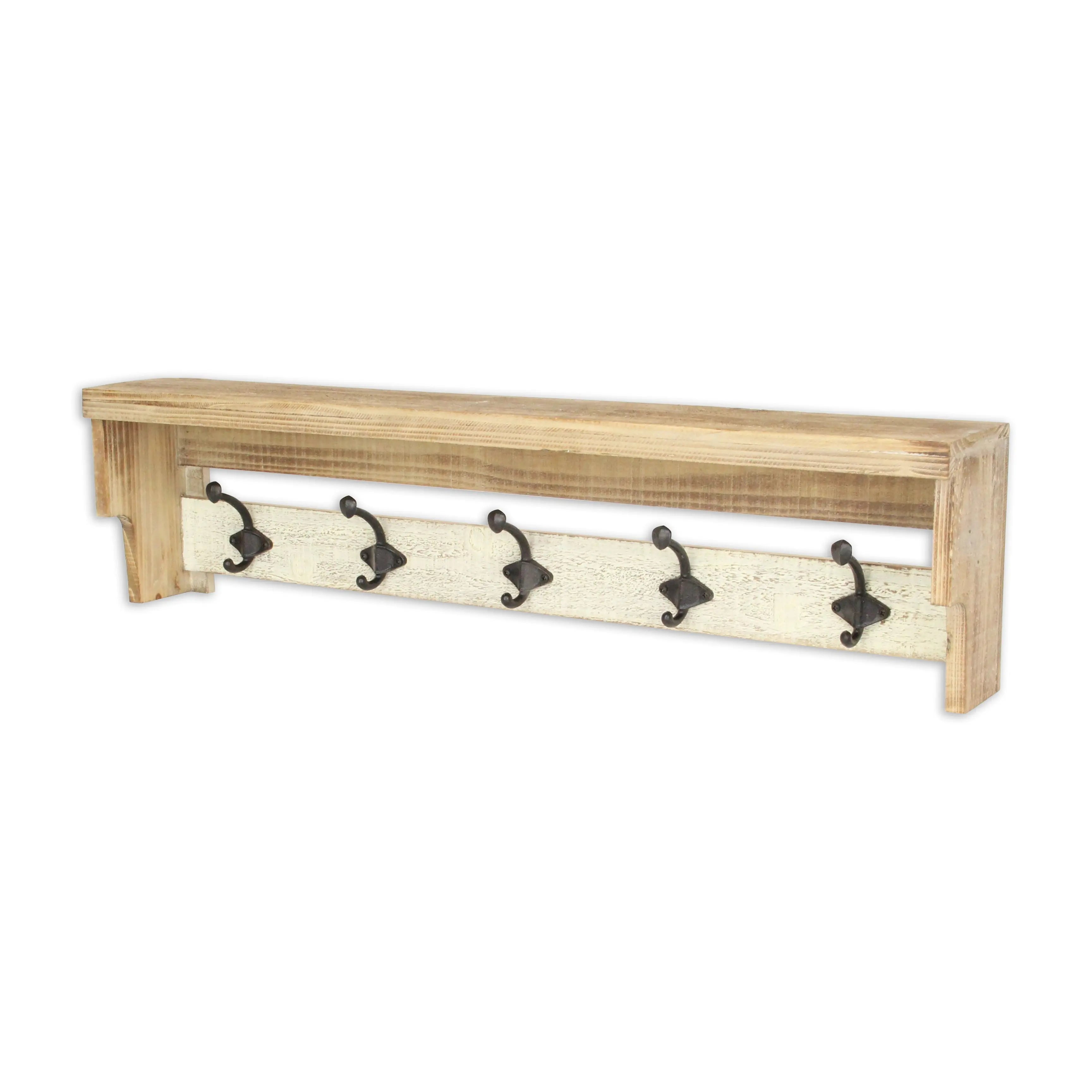 32" Natural Wood Five Hook Wall Mount Coat Rack Homeroots Organization