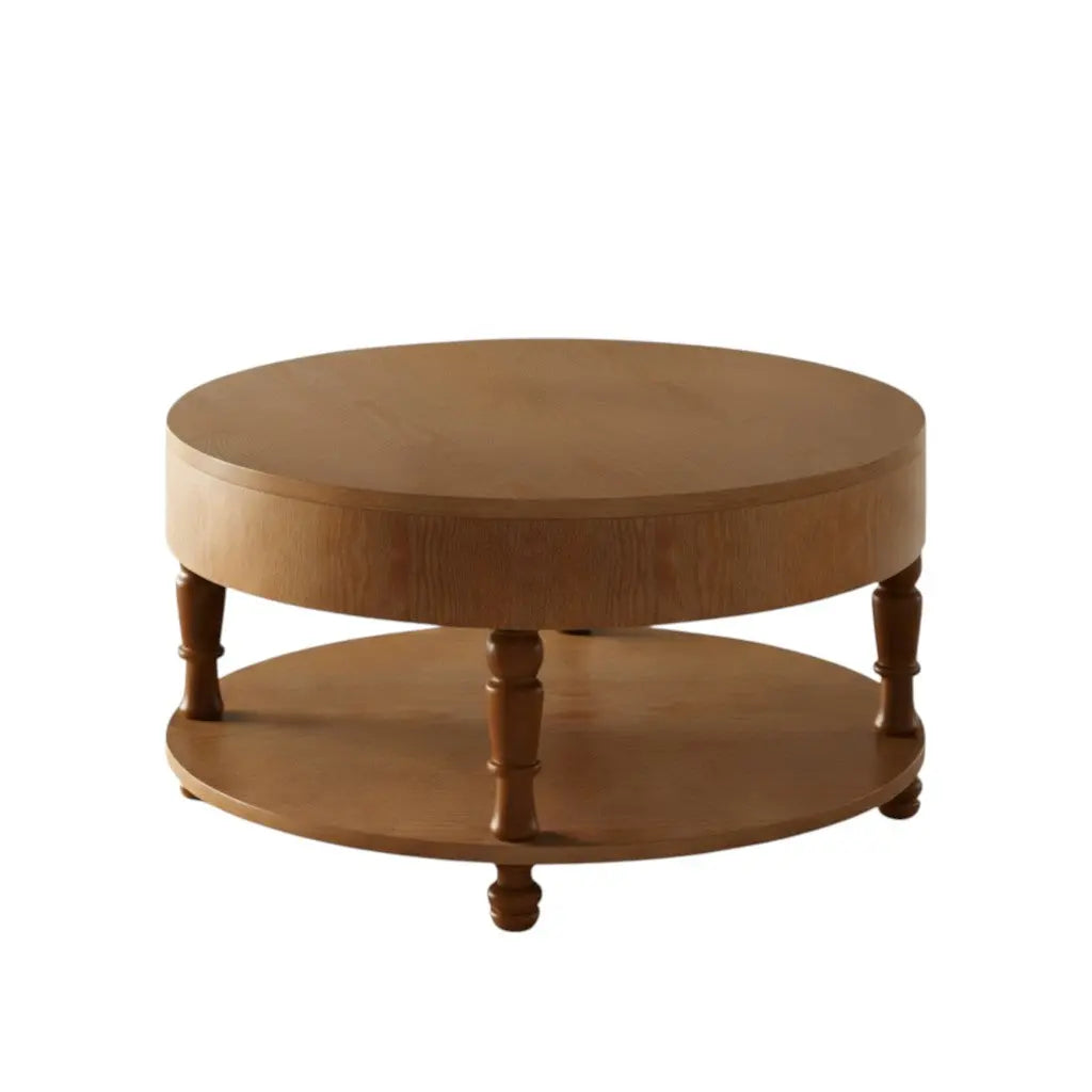 32" Natural Wood Round Coffee Table With Hidden Storage And Shelf Homeroots Living Room