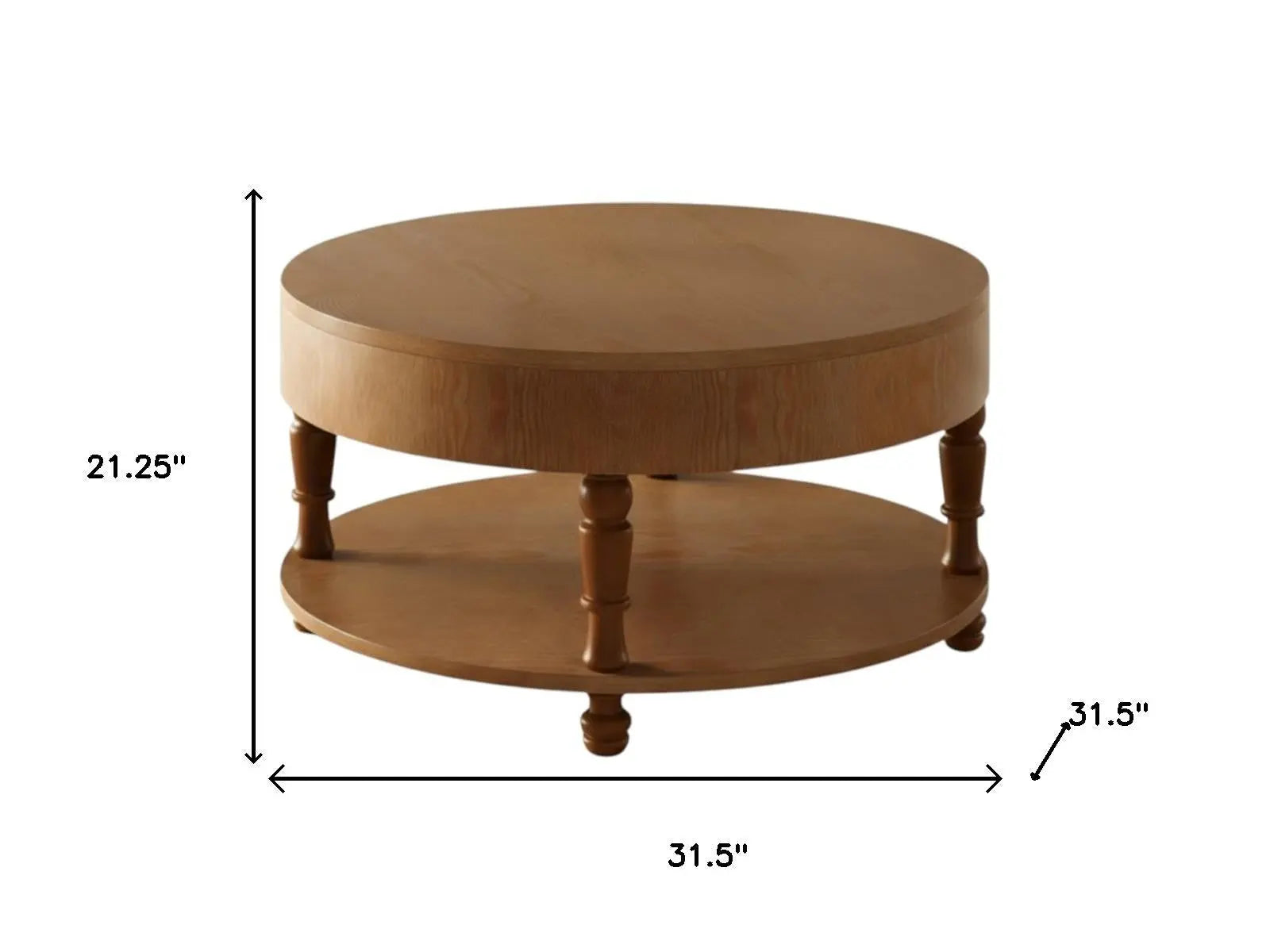32" Natural Wood Round Coffee Table With Hidden Storage And Shelf Homeroots Living Room