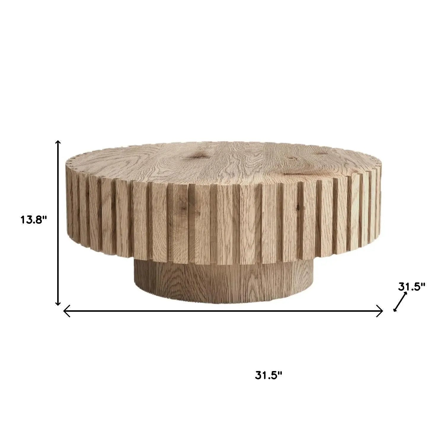 32" Natural Wood Round Pedestal Coffee Table Homeroots