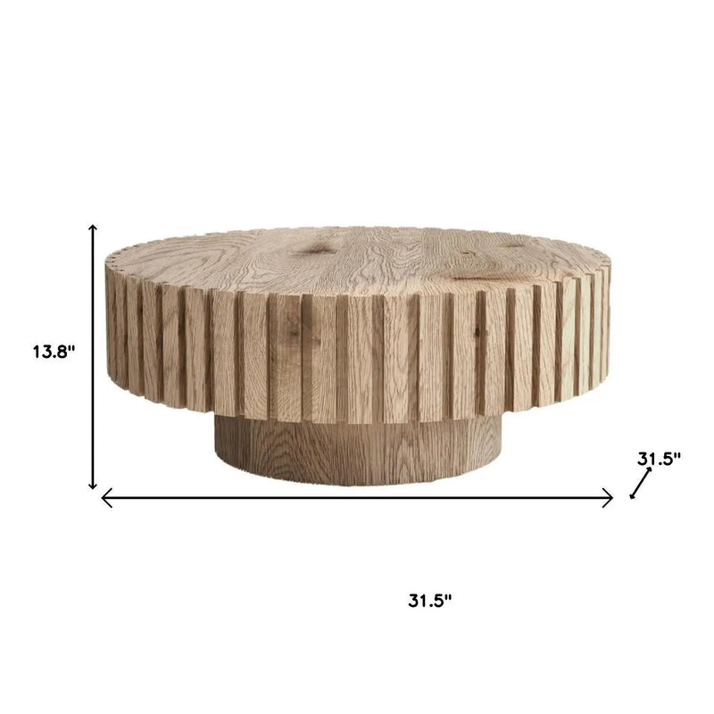32" Natural Wood Round Pedestal Coffee Table Homeroots