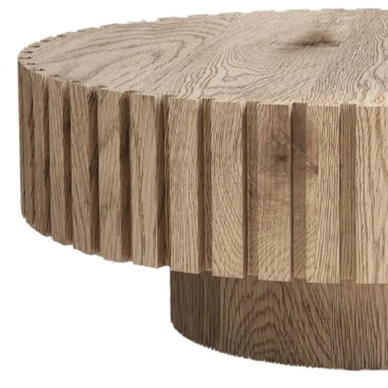 32" Natural Wood Round Pedestal Coffee Table Homeroots