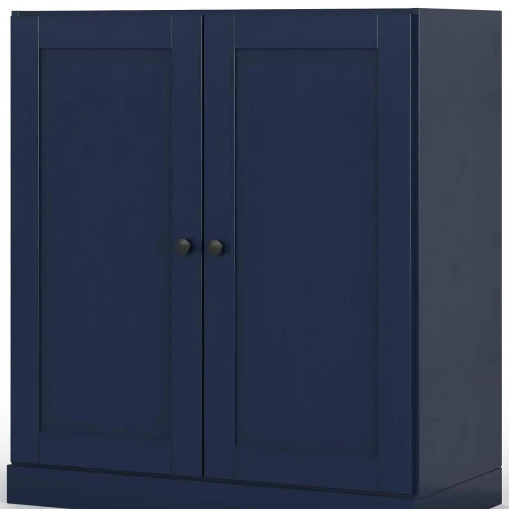 32" Navy Blue Solid Wood Free Standing Double Door Linen Cabinet Homeroots Organization