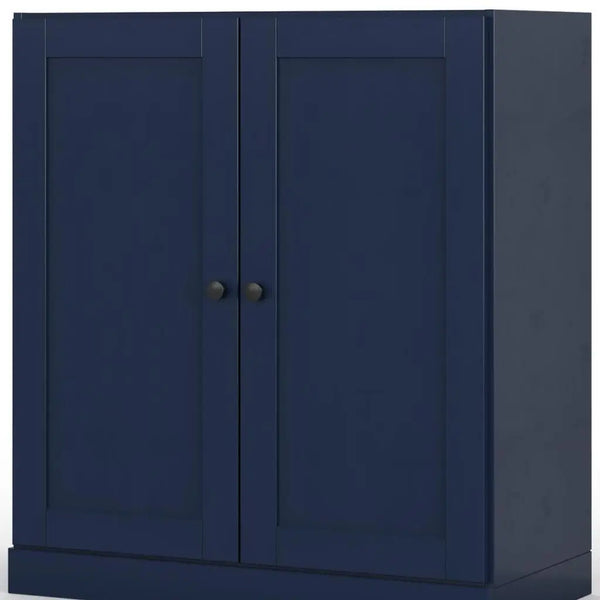 32" Navy Blue Solid Wood Free Standing Double Door Linen Cabinet Homeroots Organization