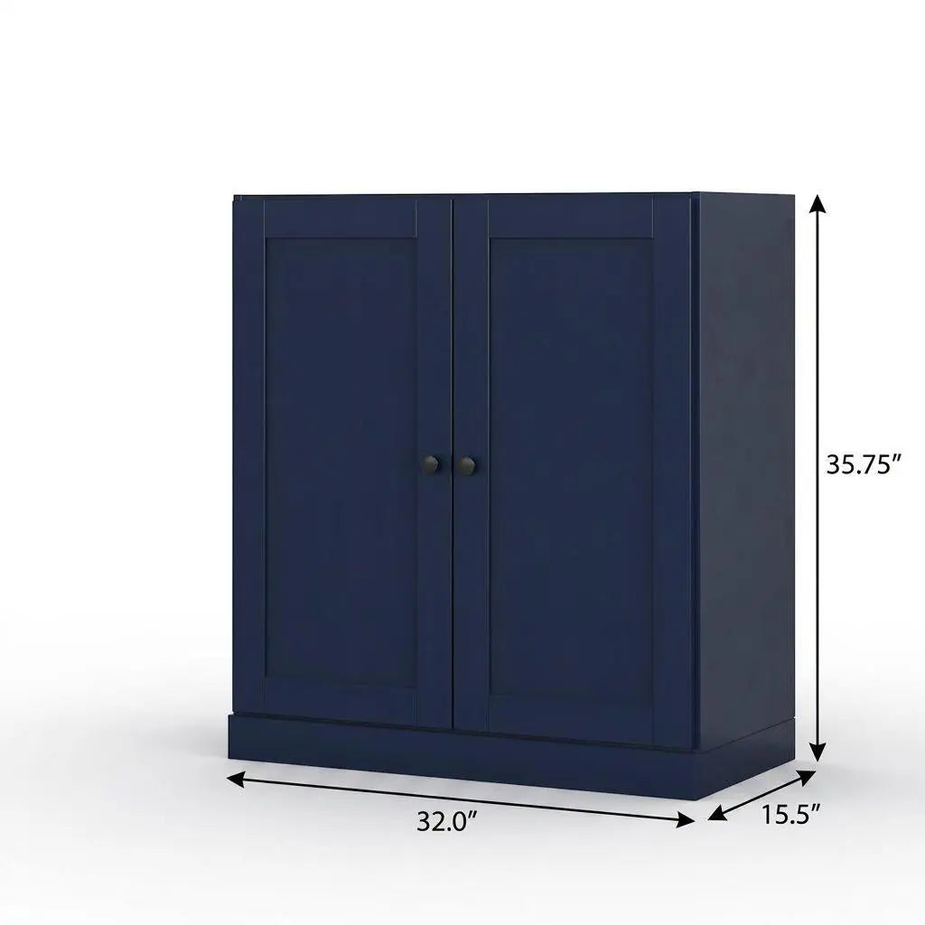 32" Navy Blue Solid Wood Free Standing Double Door Linen Cabinet Homeroots Organization