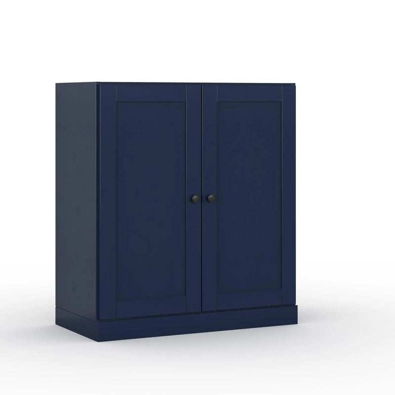 32" Navy Blue Solid Wood Free Standing Double Door Linen Cabinet Homeroots Organization