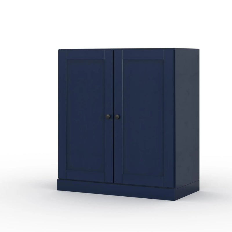32" Navy Blue Solid Wood Free Standing Double Door Linen Cabinet Homeroots Organization