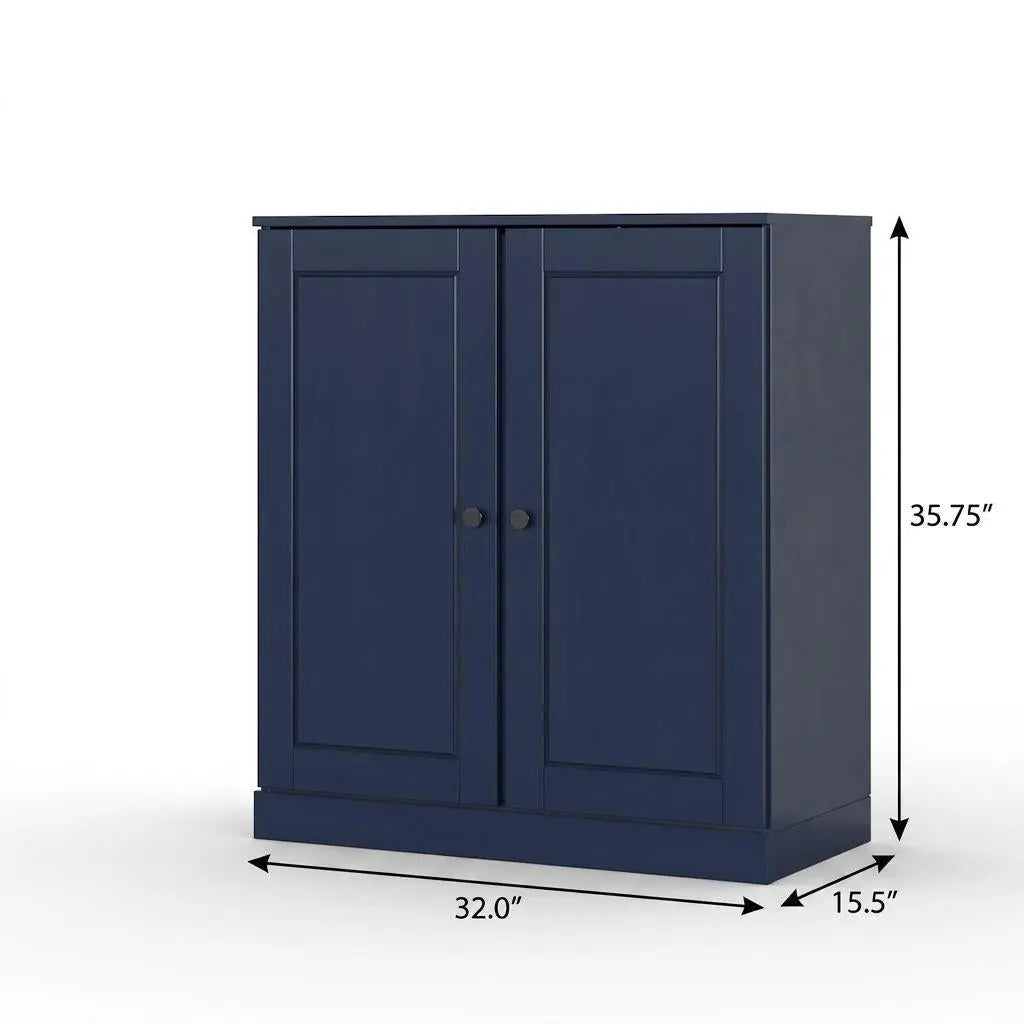 32" Navy Blue Solid Wood Free Standing Double Door Linen Cabinet Homeroots Organization