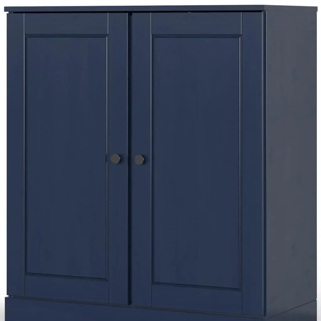 32" Navy Blue Solid Wood Free Standing Double Door Linen Cabinet Homeroots Organization