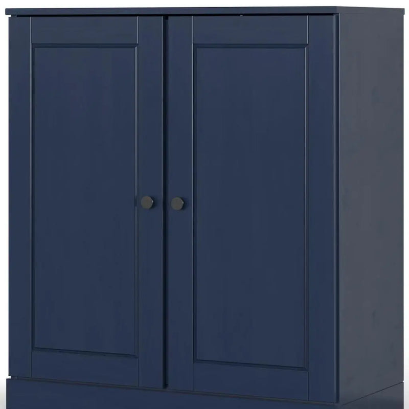 32" Navy Blue Solid Wood Free Standing Double Door Linen Cabinet Homeroots Organization