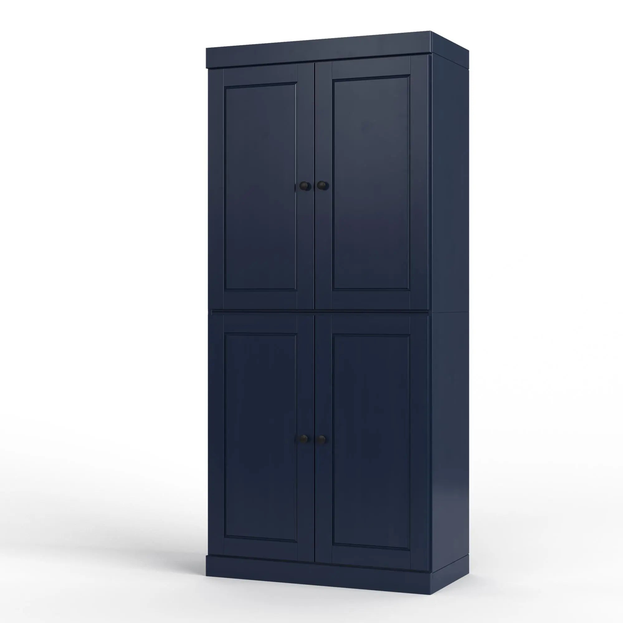 32" Navy Blue Solid Wood Free Standing Four Door Linen Cabinet Homeroots Organization