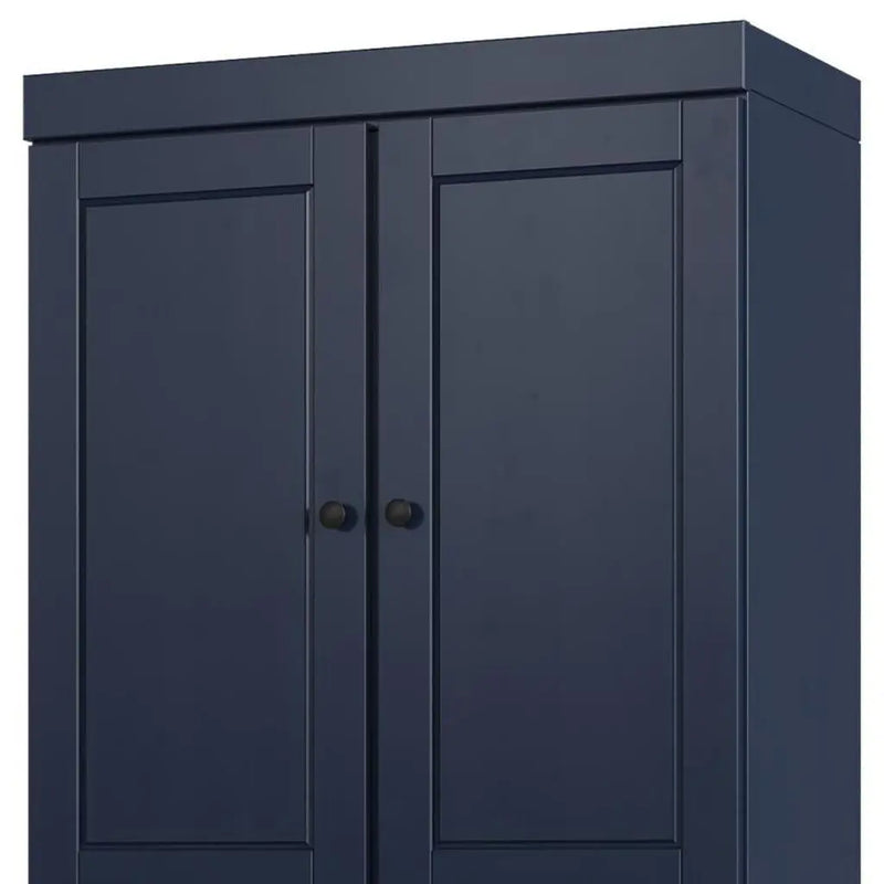 32" Navy Blue Solid Wood Free Standing Four Door Linen Cabinet Homeroots Organization